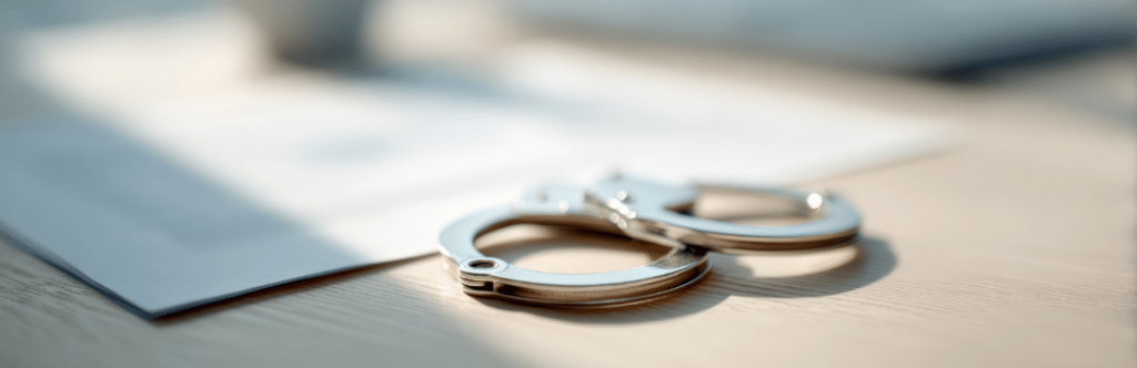 handcuffs on table with papers