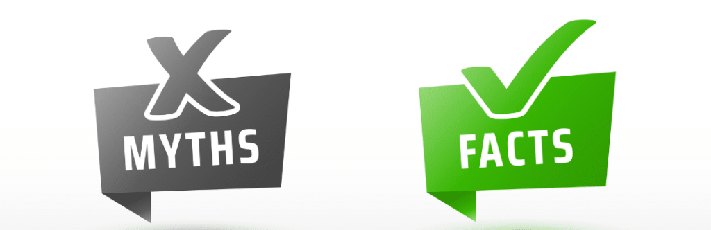 gray myth x green facts check mark