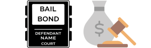 money bag gavel and bail bond documents