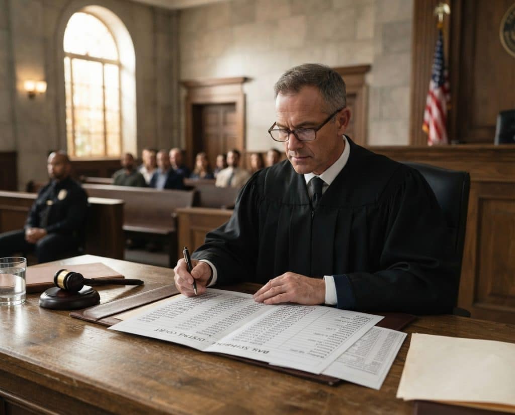 Magistrate reviewing a bail schedule to set the bail amount